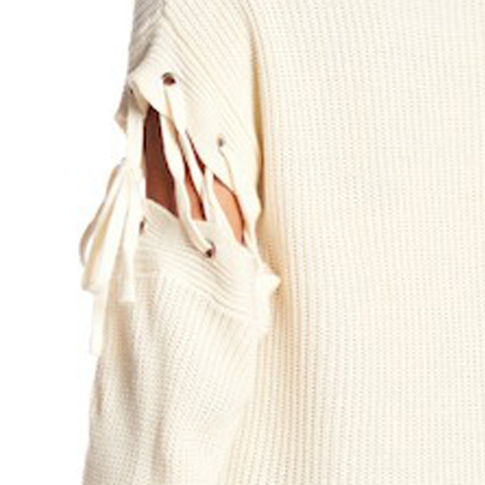 Jealous Tomato Cream Lace-Up Sleeve Knit Sweater - Picture 5 of 7